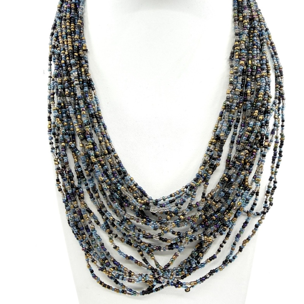 Iridescent Seed Bead Multi-Strand Statement Necklace - Boho Chic Jewelry